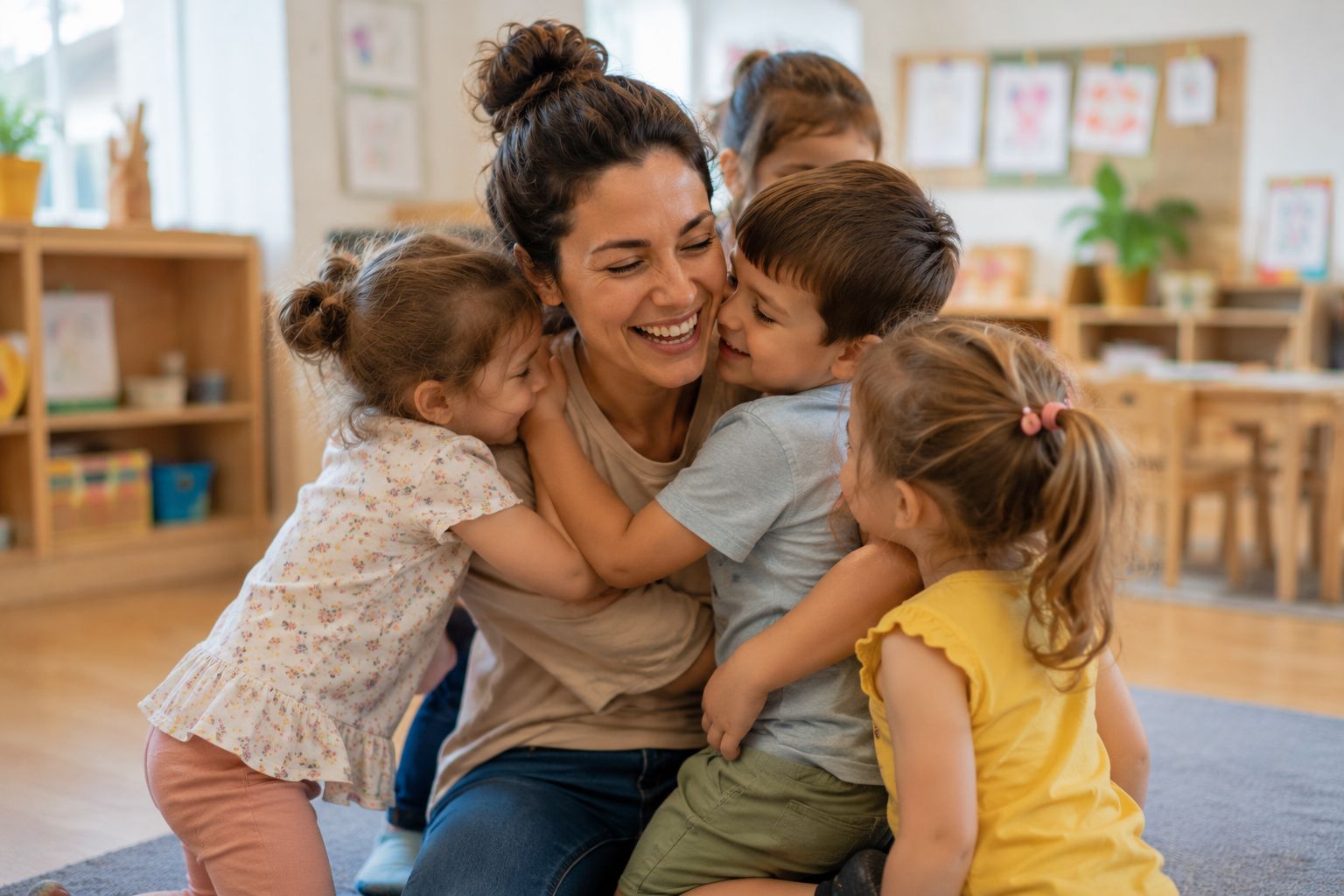 Kitahelferin beim spielen mit Kindern